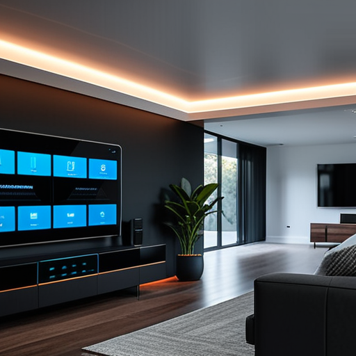 Modern smart home living room with layered lighting